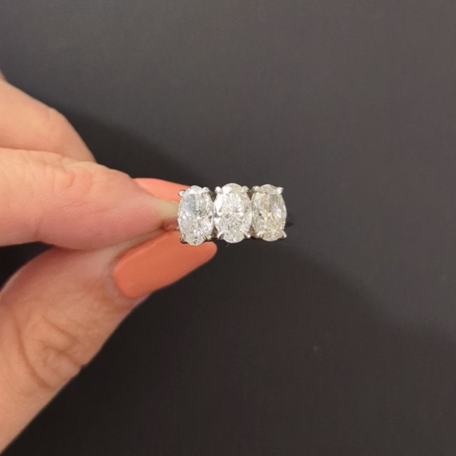 3ct 3 STONE DIAMOND ENGAGEMENT RING PLATINUM OVAL SHAPE E-F SI NATURAL COCKTAIL