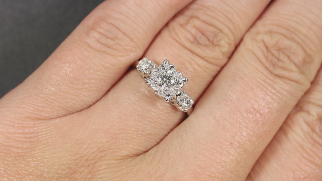 VINTAGE DIAMOND ENGAGEMENT RING G VS 14K WHITE GOLD MID CENTURY ILLUSION ROUND
