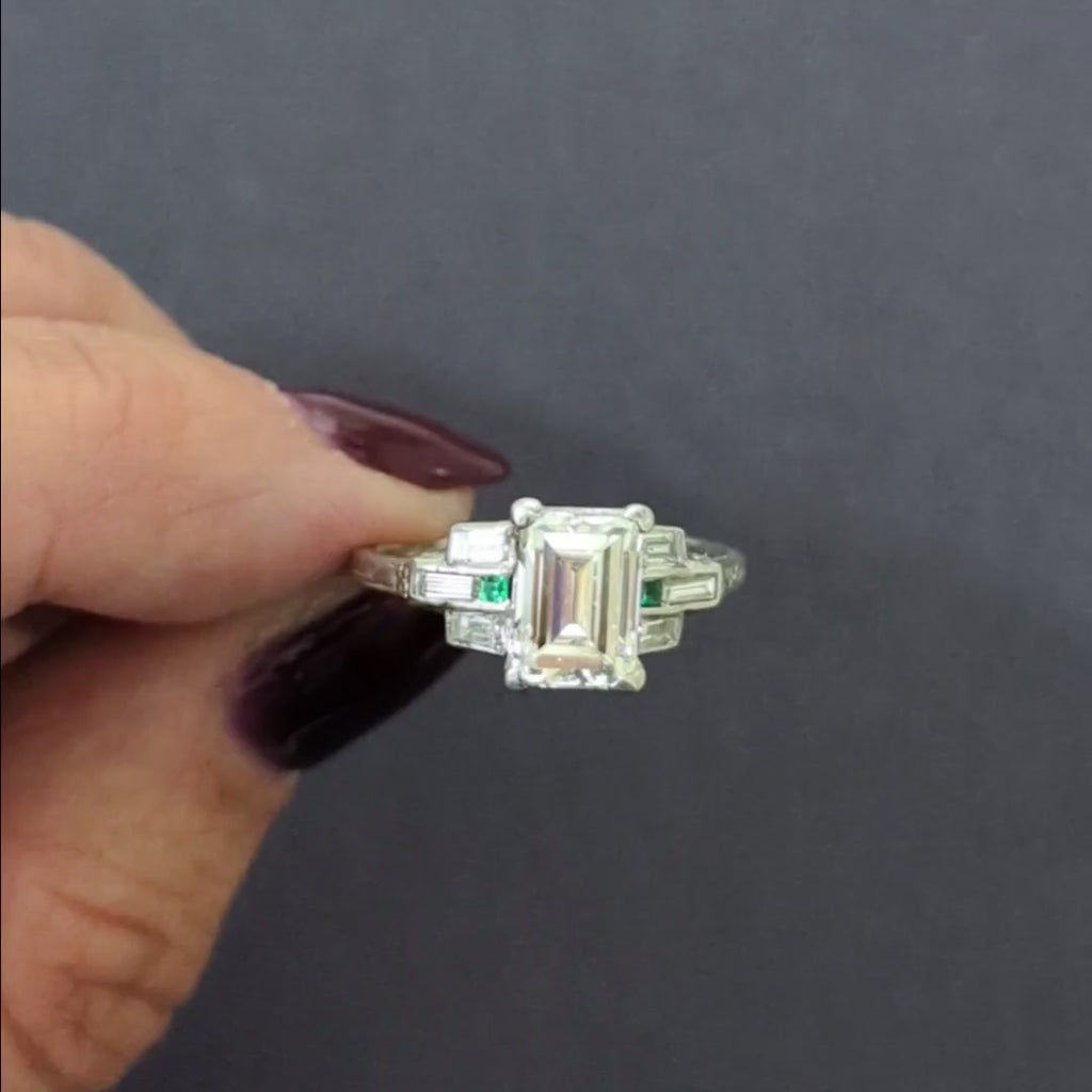 2 CARAT EMERALD CUT DIAMOND VINTAGE ENGAGEMENT RING CERTIFIED ART DECO PLATINUM