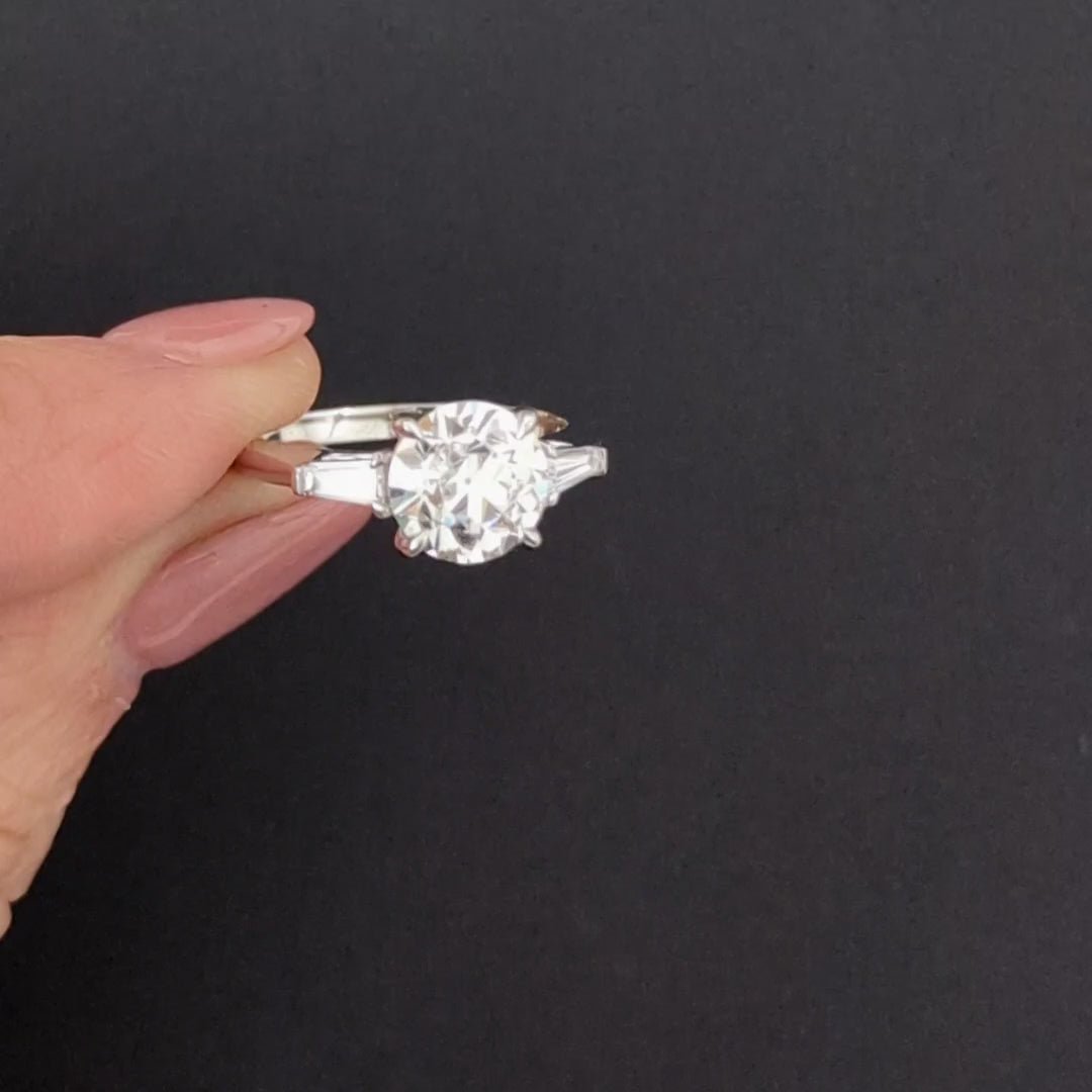 2ct LAB CREATED DIAMOND ENGAGEMENT RING OLD EUROPEAN CUT 3 STONE PLATINUM
