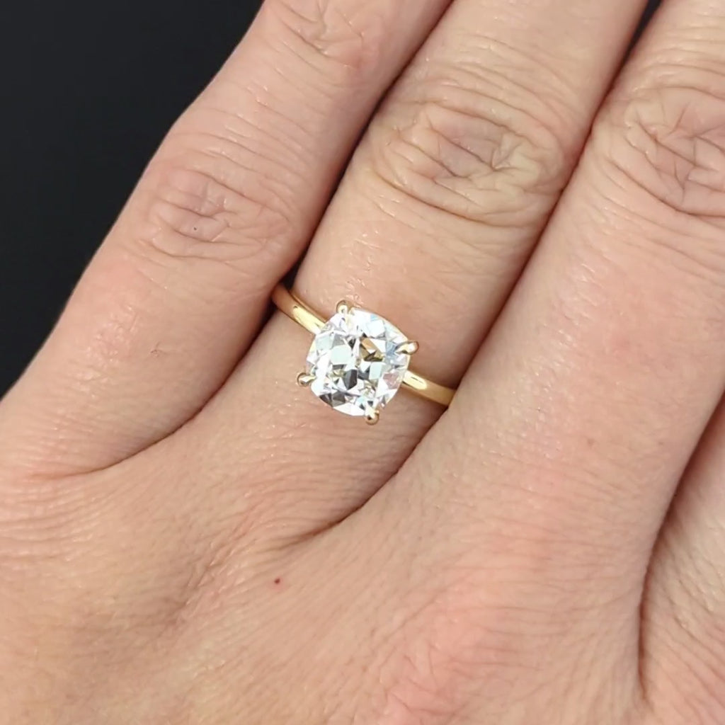 2ct LAB CREATED DIAMOND ENGAGEMENT RING OLD MINE CUT CERTIFIED GOLD SOLITAIRE
