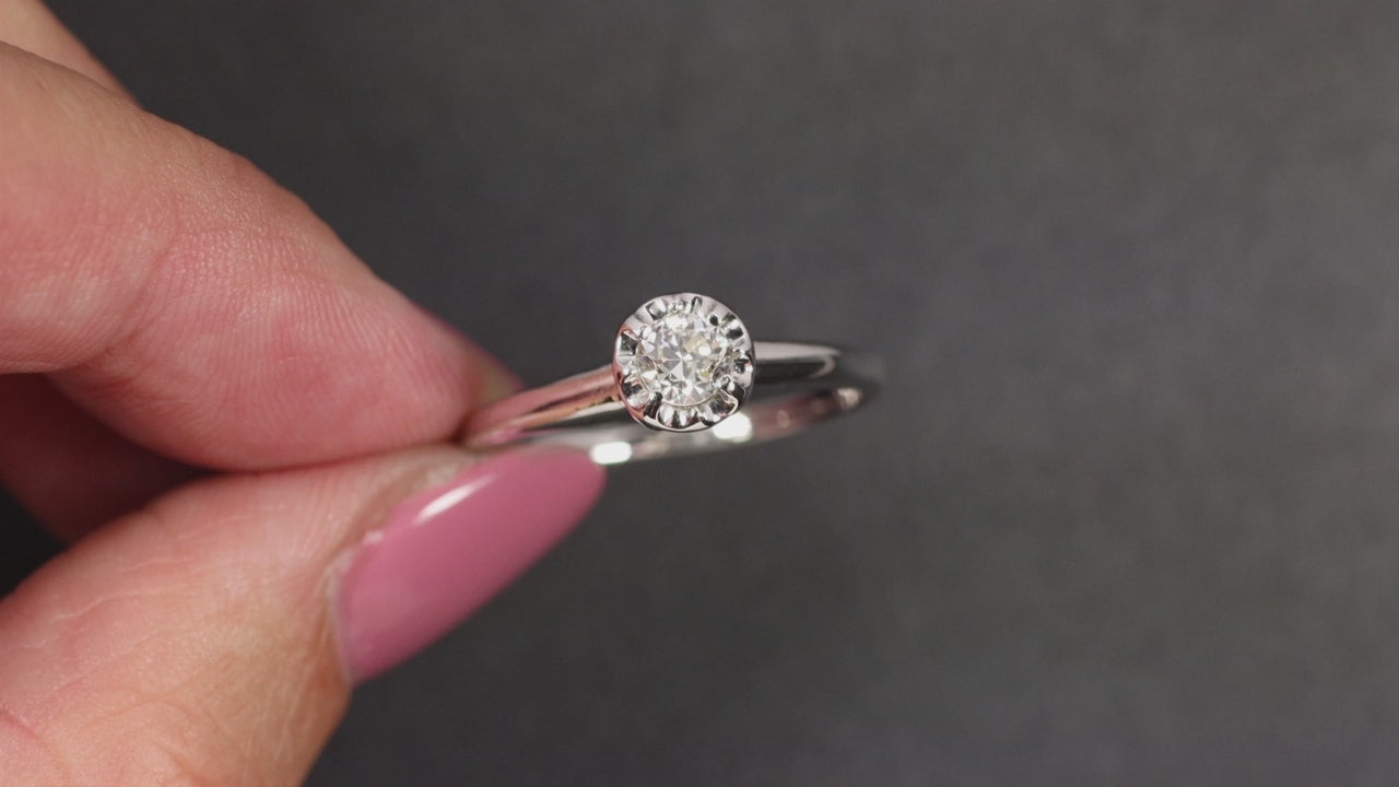 VINTAGE DIAMOND ENGAGEMENT RING 1/3ct OLD EUROPEAN CUT 14k WHITE GOLD SOLITAIRE