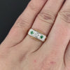 VINTAGE DIAMOND EMERALD COCKTAIL RING TWO TONE 14k YELLOW WHITE GOLD FILIGREE