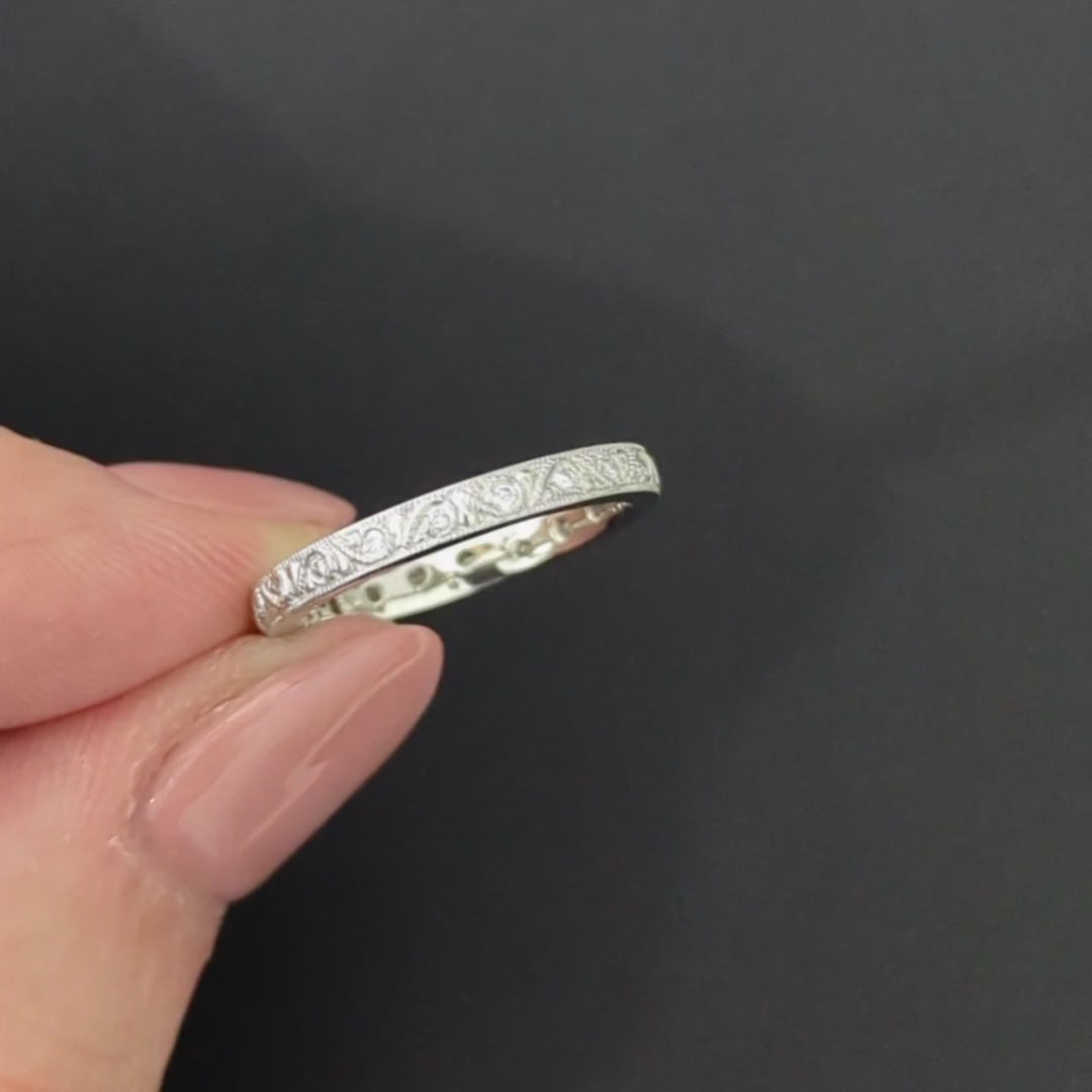 DIAMOND VINTAGE STYLE FILIGREE WEDDING BAND FLORAL RING PLATINUM ETERNITY DECO
