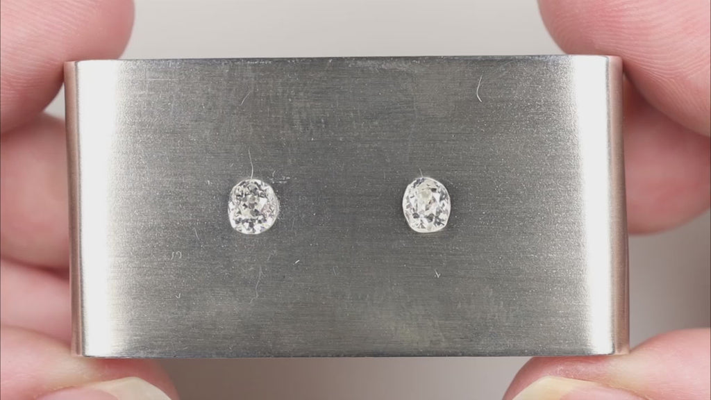 0.60ct OLD MINE CUT DIAMOND STUD EARRINGS H-J SI1 PAIR ANTIQUE PAIR ESTATE 2/3ct