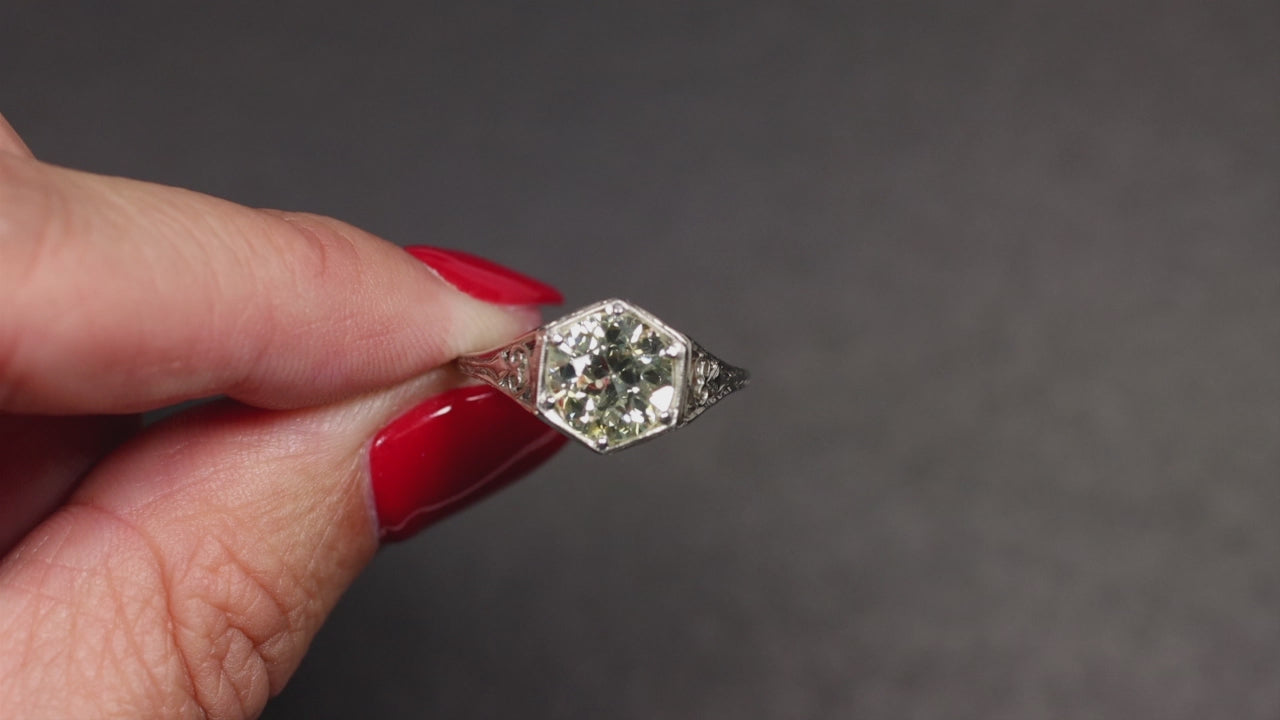 2ct ART DECO DIAMOND ENGAGEMENT RING OLD EUROPEAN CUT PLATINUM VINTAGE FILIGREE