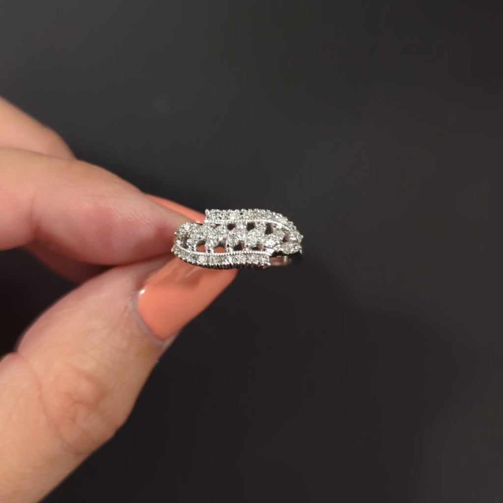 VINTAGE DIAMOND COCKTAIL RING 0.40ct F-G VS RETRO 14k WHITE GOLD BYPASS NATURAL