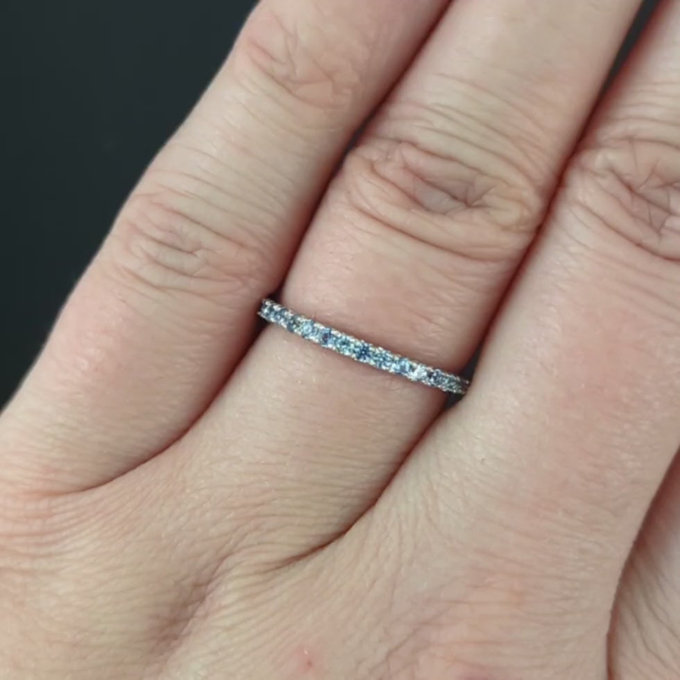 LIGHT BLUE SAPPHIRE 14K WHITE GOLD ETERNITY RING STACKING BAND NATURAL Size 5.5