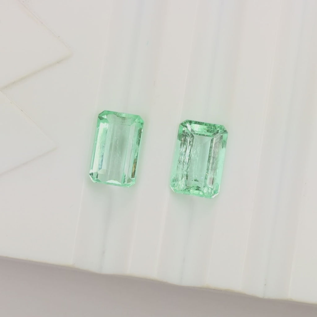 6.35ct EMERALD PAIR STUD DROP EARRINGS EMERALD SHAPE CUT LOOSE NATURAL PASTEL