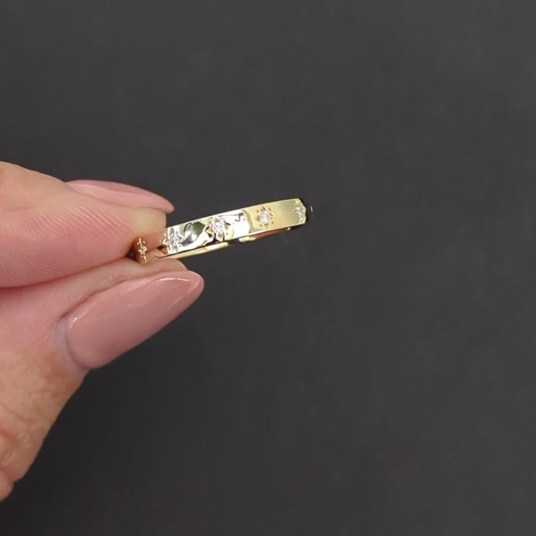 VINTAGE STYLE DIAMOND WEDDING BAND STACKING RING STARBURST 10k YELLOW GOLD 3mm