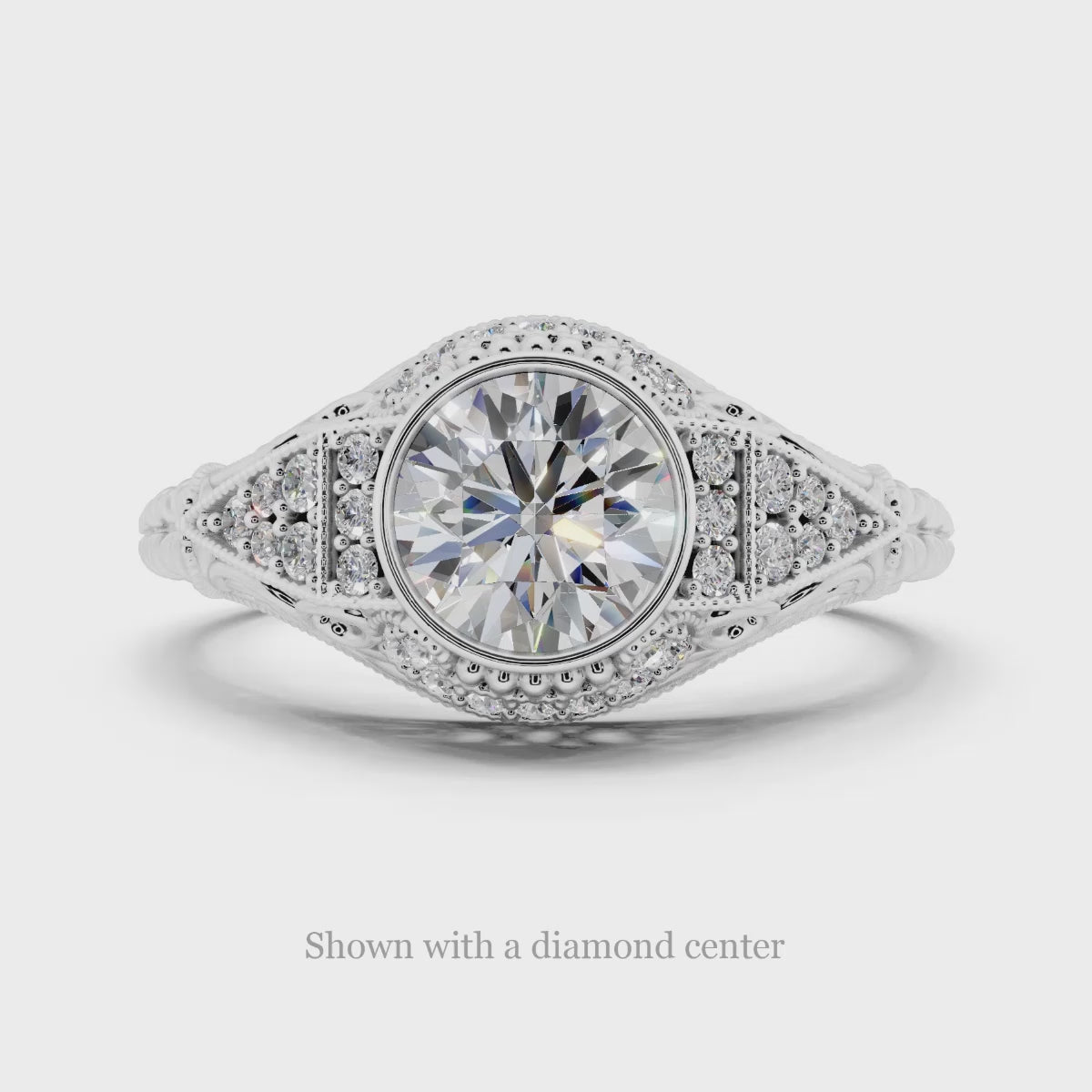 ART DECO ENGAGEMENT MOUNT ROUND BEZEL SET 6MM VINTAGE STYLE SETTING DIAMOND RING