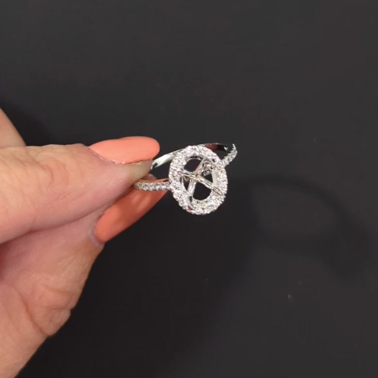 OVAL SHAPE DIAMOND RING SETTING HALO 9x7mm SEMI MOUNT 14k WHITE GOLD NATURAL