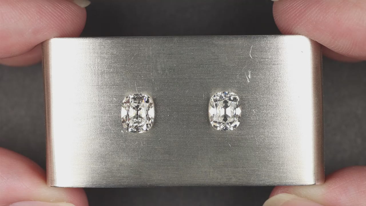 2ct OLD MINE CUT DIAMOND STUD EARRINGS GIA CERTIFIED G SI1-SI2 CUSHION BRILLIANT