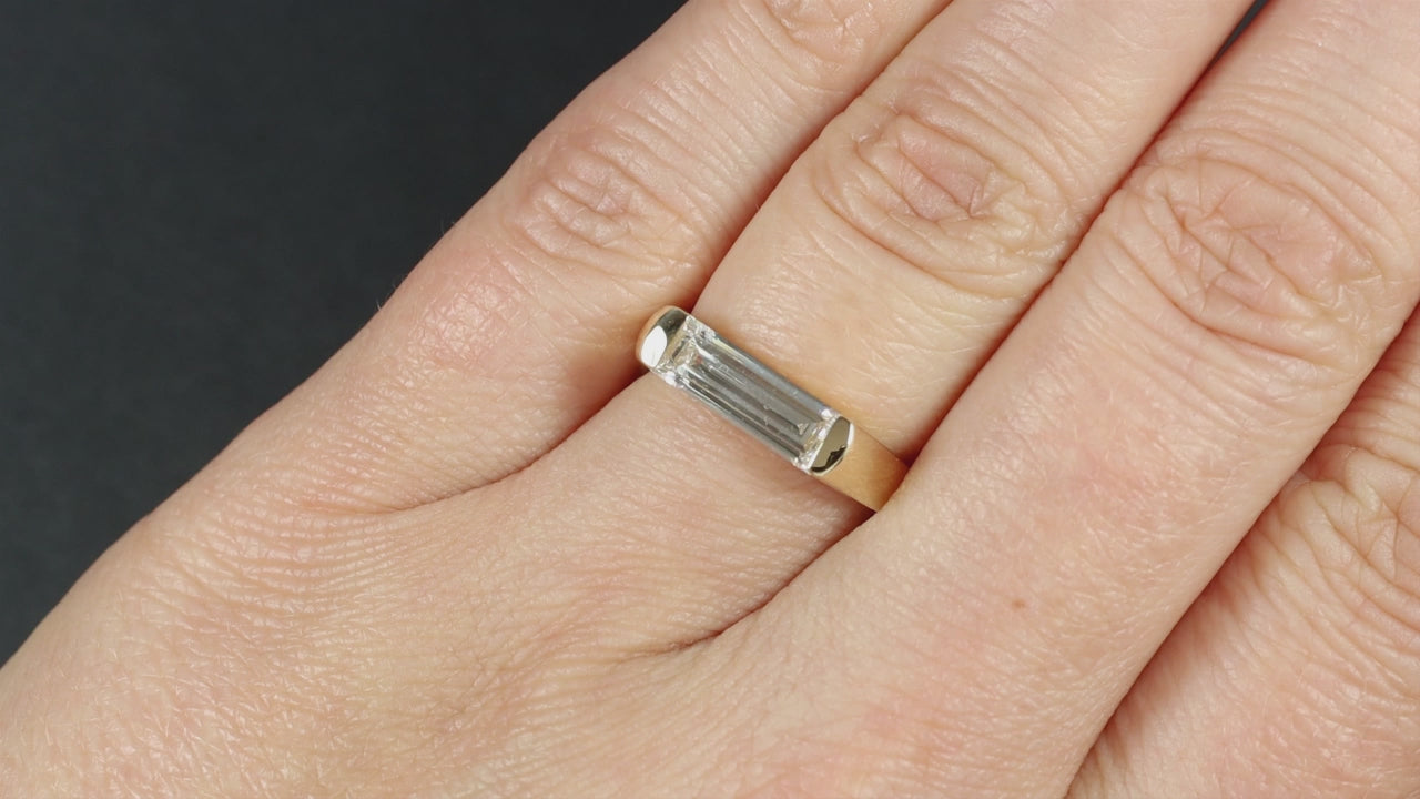 1.20ct LAB CREATED DIAMOND ENGAGEMENT RING CERTIFIED BAGUETTE EAST WEST 14k GOLD
