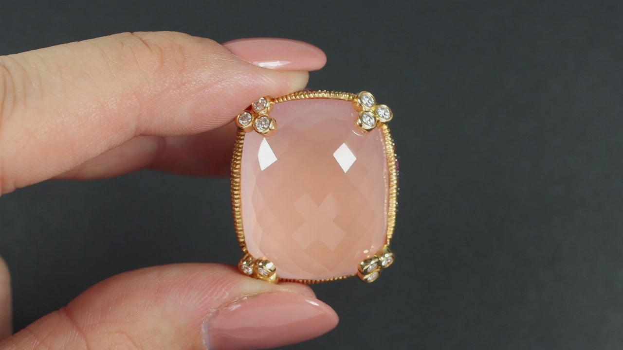 30ct DESIGNER ROSE QUARTZ PINK SAPPHIRE DIAMOND COCKTAIL RING 18k YELLOW GOLD