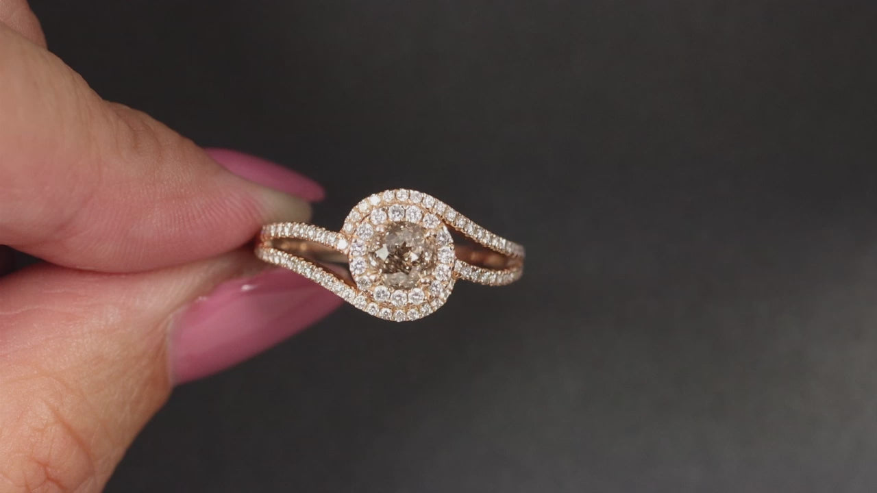 0.73ct CROWN OF LIGHT CUT DIAMOND ENGAGEMENT RING HALO BYPASS ROSE GOLD NATURAL