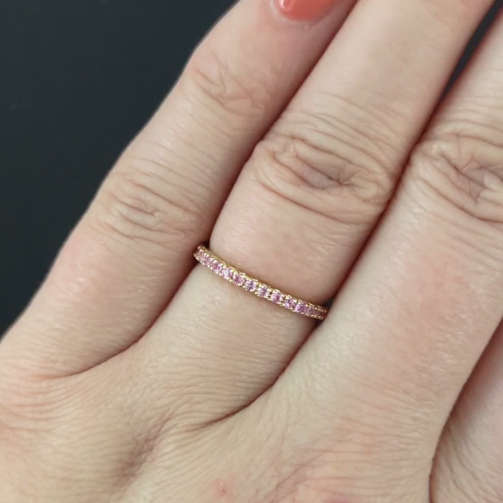 PINK SAPPHIRE 14K YELLOW GOLD ETERNITY RING STACKING WEDDING BAND - Size 5.5