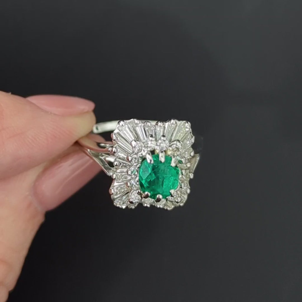 2.5ct GIA CERTIFIED EMERALD DIAMOND COCKTAIL RING 14k WHITE GOLD BALLERINA OVAL