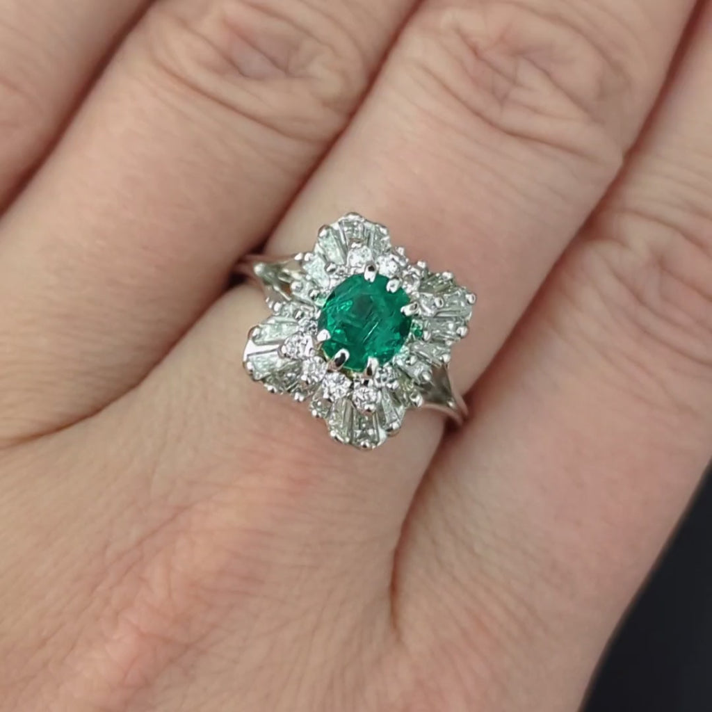 2.5ct GIA CERTIFIED EMERALD DIAMOND COCKTAIL RING 14k WHITE GOLD BALLERINA OVAL