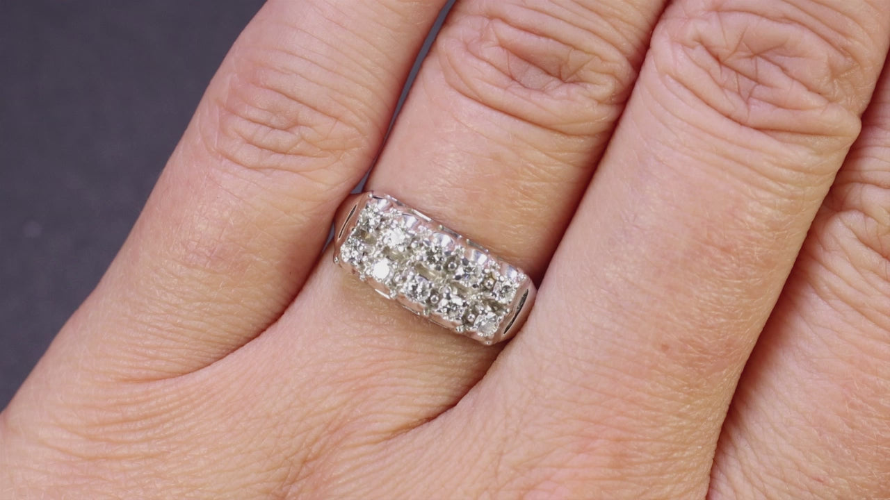 VINTAGE DIAMOND 2 ROW BAND 14k WHITE GOLD RING 1/2ct NATURAL RETRO COCKTAIL