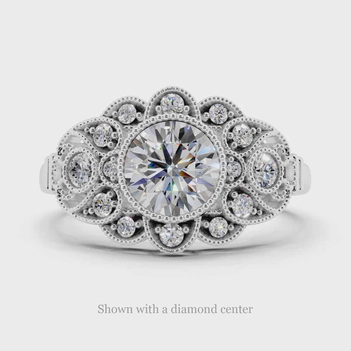 VINTAGE STYLE DIAMOND MOUNT BEZEL ROUND FLOWER ENGAGEMENT RING SETTING ART DECO