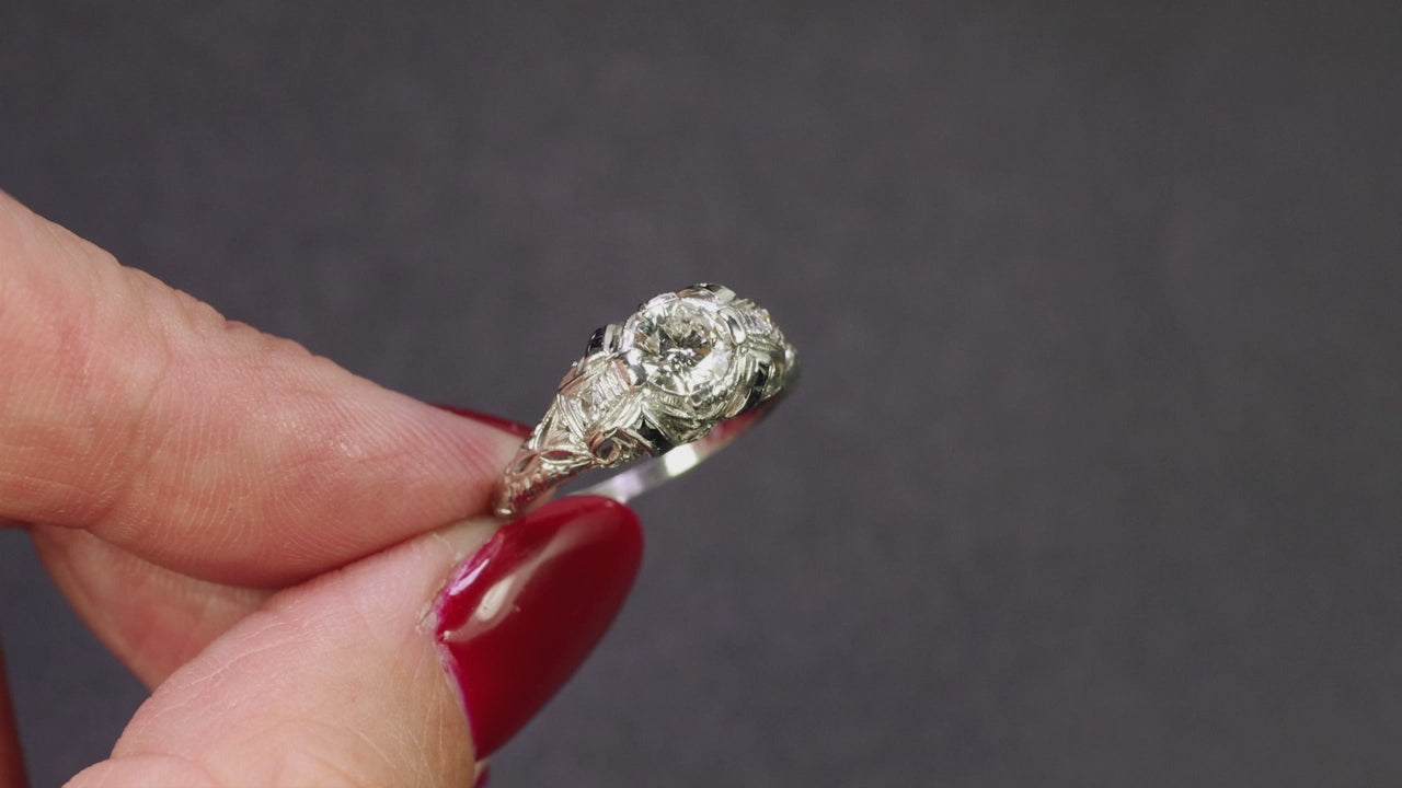0.62ct DIAMOND VINTAGE ENGAGEMENT RING ART DECO SAPPHIRE PLATINUM ROUND CUT