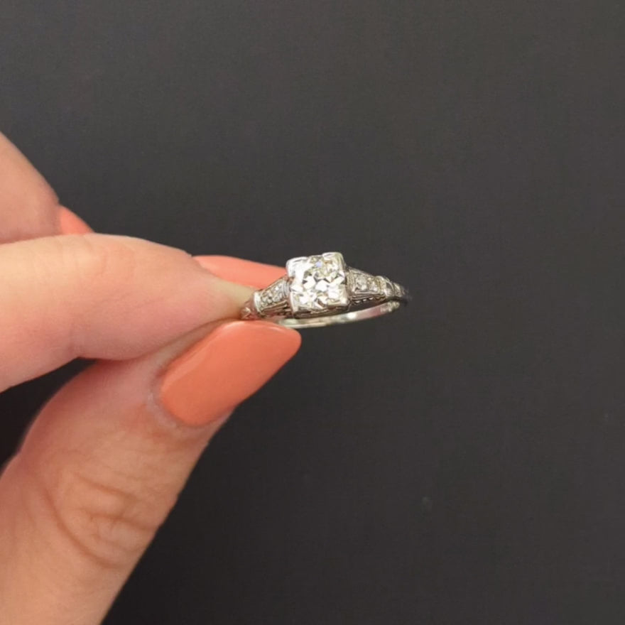 OLD EUROPEAN CUT DIAMOND ENGAGEMENT RING J-K VS1 VINTAGE PLATINUM CLASSIC 2/3ct