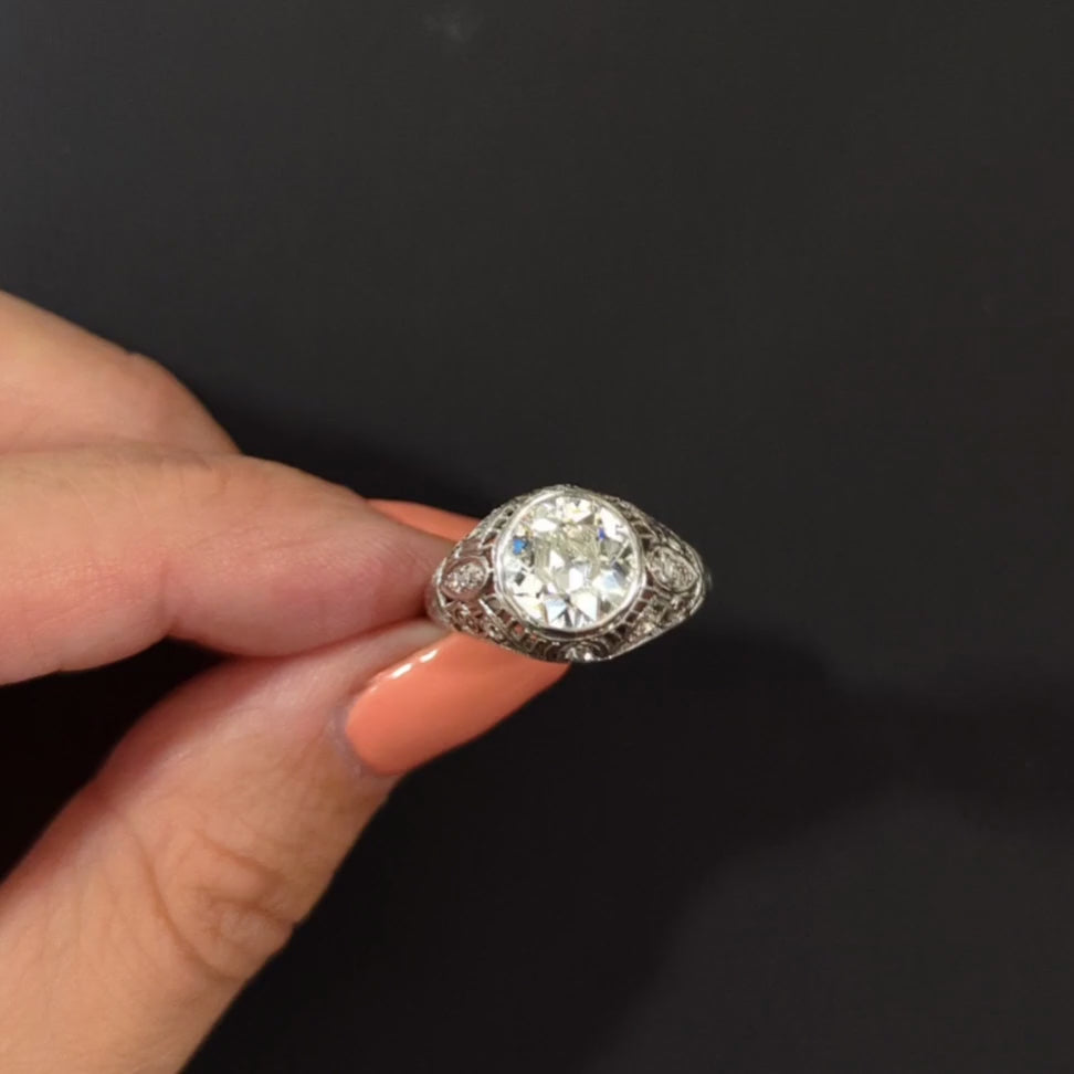 2.27ct VINTAGE DIAMOND ENGAGEMENT RING ART DECO PLATINUM GIA CERTIFIED OLD CUT