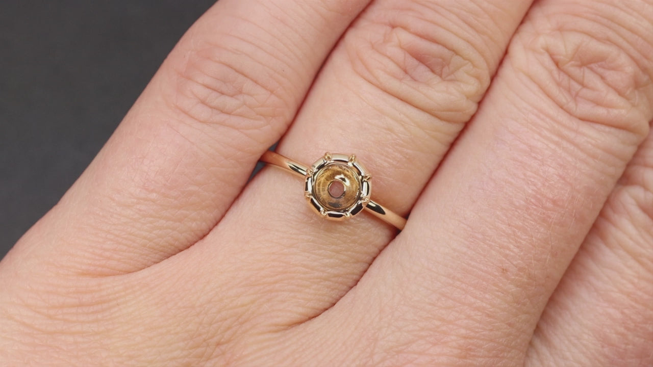 ANTIQUE STYLE ENGAGEMENT RING SETTING 6.5m 14k GOLD SOLITAIRE BUTTON BACK COLLET