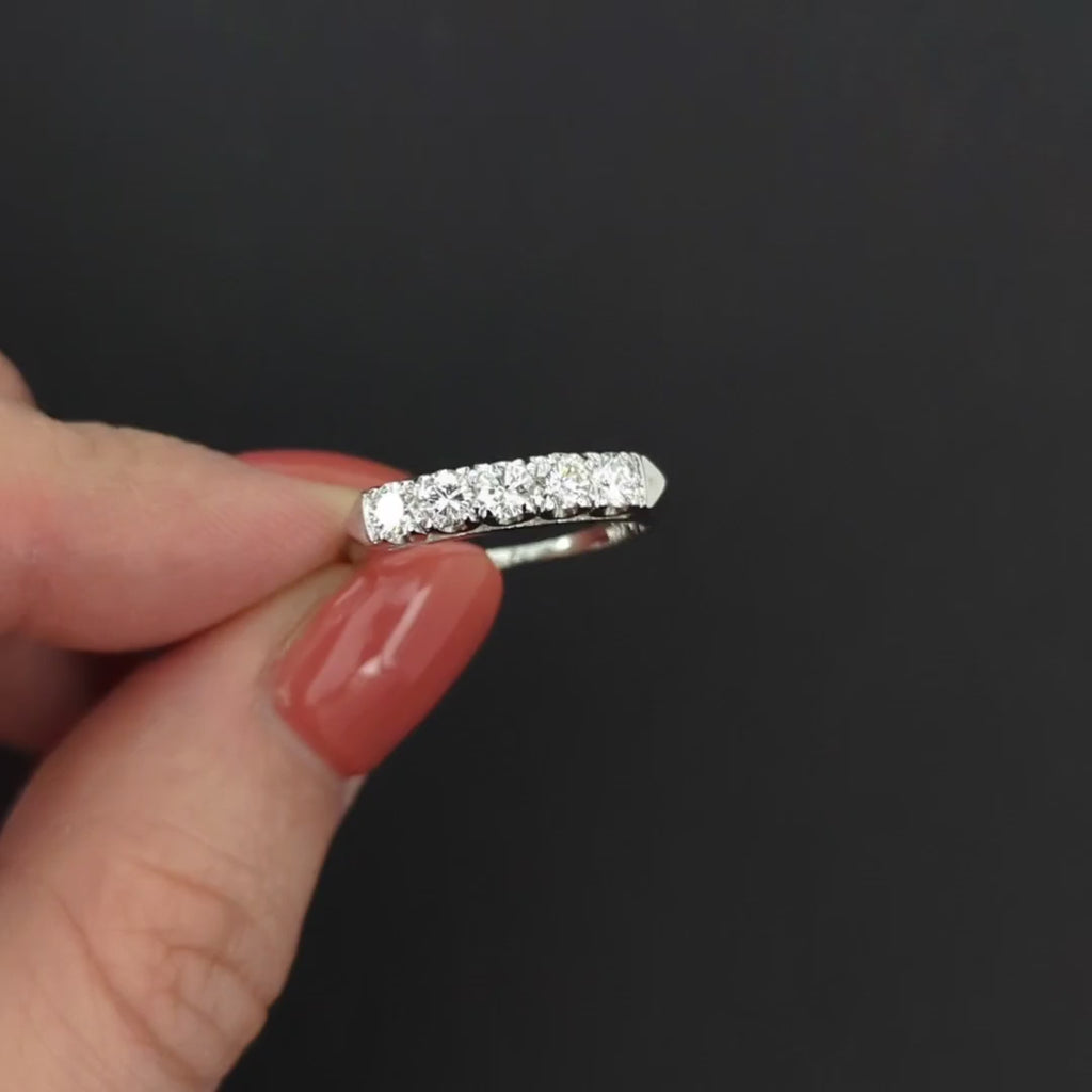 DIAMOND WEDDING RING STACKING BAND 0.65ct 5 STONE NATURAL 14k WHITE GOLD ROUND