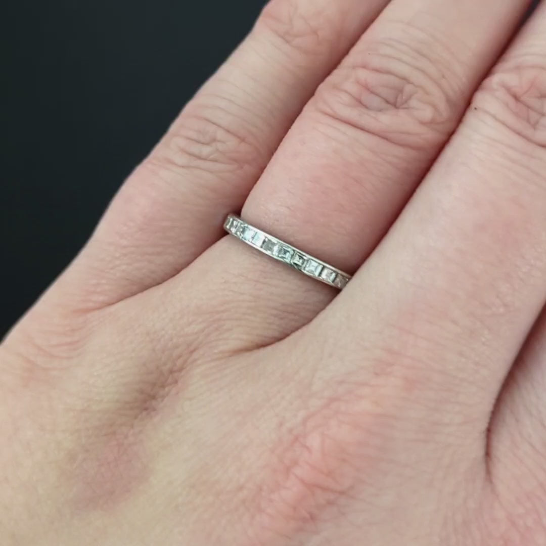 VINTAGE DIAMOND ETERNITY RING CARRE CUT PLATINUM WEDDING BAND CHANNEL 1.15ct