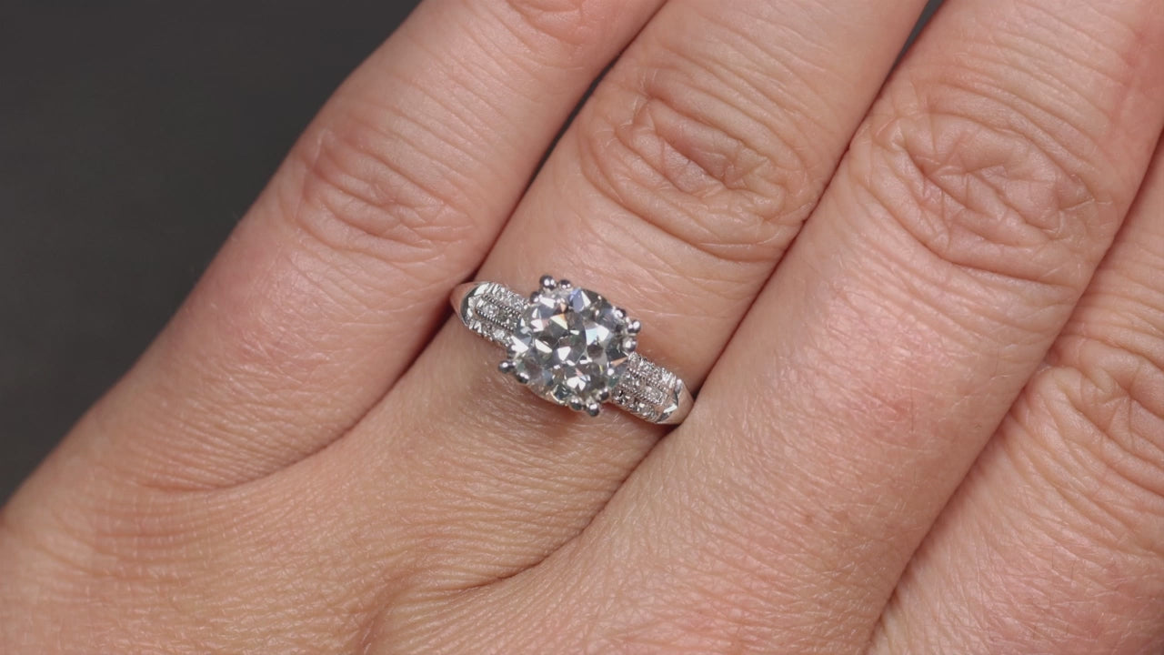 1.89ct VINTAGE DIAMOND ENGAGEMENT RING CERTIFIED OLD EUROPEAN CUT PLATINUM 2ct