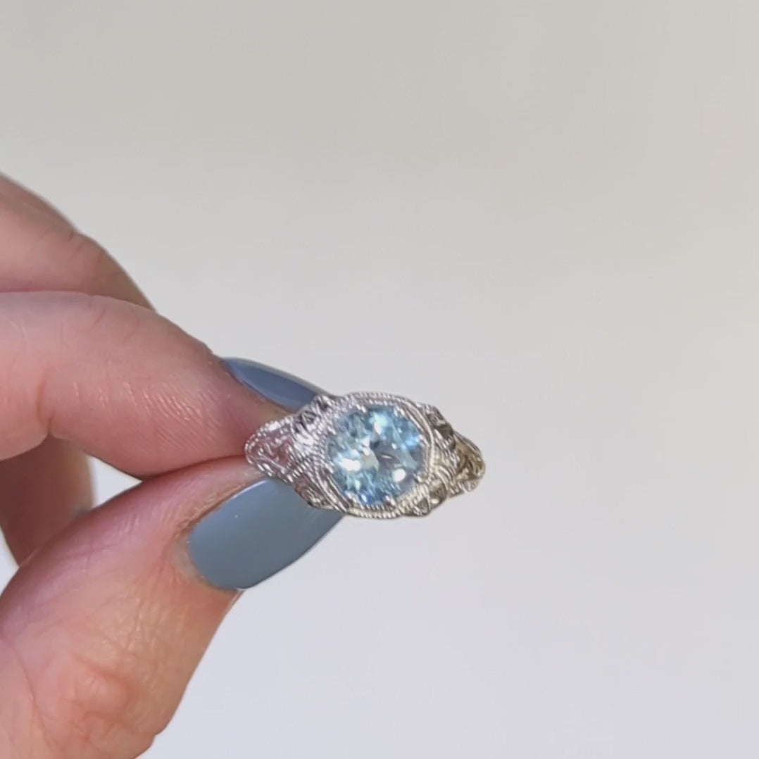 AMETHYST VINTAGE STYLE COCKTAIL RING STERLING SILVER FILIGREE ART DECO PURPLE