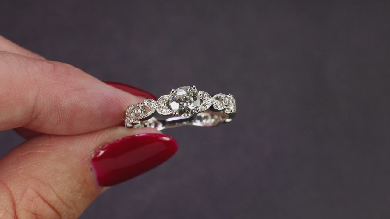 OLD EUROPEAN CUT DIAMOND ENGAGEMENT RING H SI2 VINTAGE STYLE FLORAL VINE NATURAL