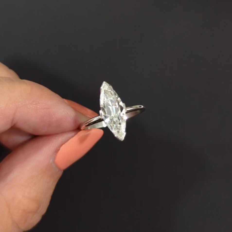1.86ct VINTAGE MARQUISE CUT DIAMOND ENGAGEMENT RING GIA CERTIFIED H VS 15mm LONG
