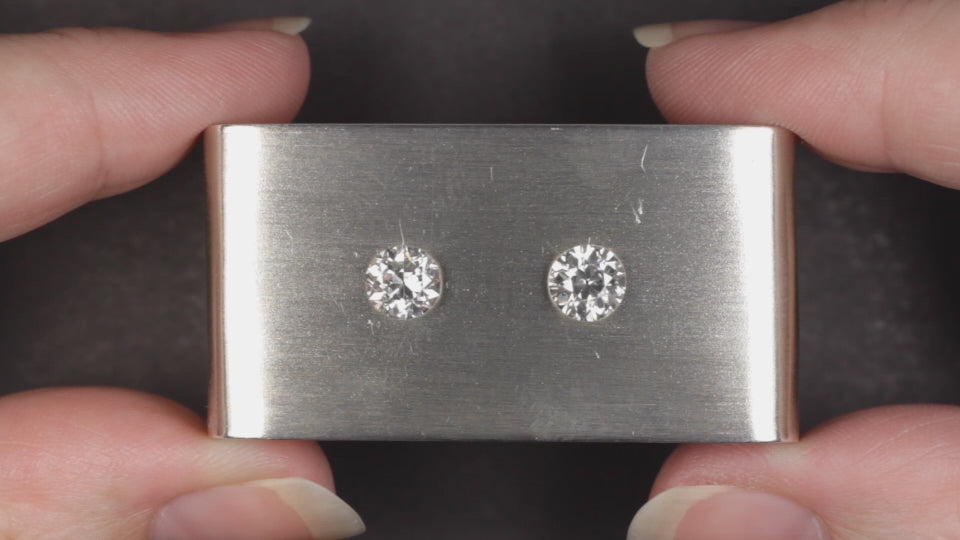 1.79ct OLD EUROPEAN CUT DIAMOND STUD EARRINGS J SI1-SI2 VINTAGE PAIR NATURAL