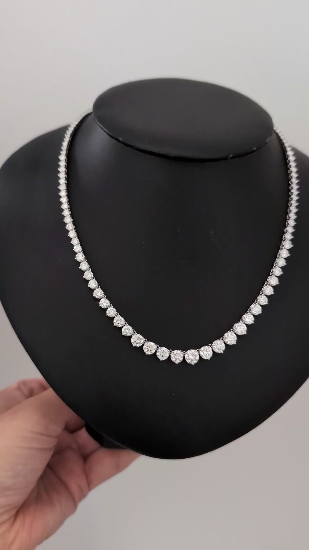 15 CARAT LAB CREATED IDEAL CUT DIAMOND RIVIERA NECKLACE CLASSIC 14k WHITE GOLD