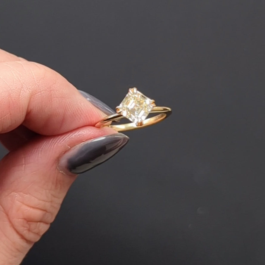 1.5 CARAT DIAMOND SOLITAIRE ENGAGEMENT RING GIA CERTIFIED ASSCHER CUT 18k GOLD