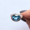 SWISS BLUE TOPAZ STERLING SILVER RING VINTAGE STYLE EAST WEST OVAL FILIGREE GEM