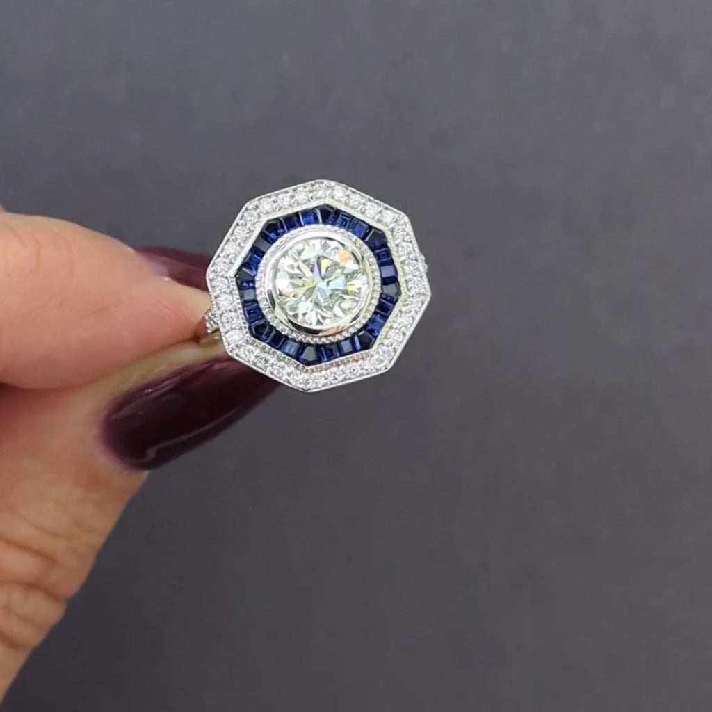 1.41ct GIA CERTIFIED OLD CUT DIAMOND SAPPHIRE COCKTAIL RING VINTAGE STYLE TARGET