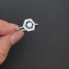 DIAMOND SAPPHIRE RING ART DECO VINTAGE STYLE HEXAGON DOUBLE HALO 14k WHITE GOLD