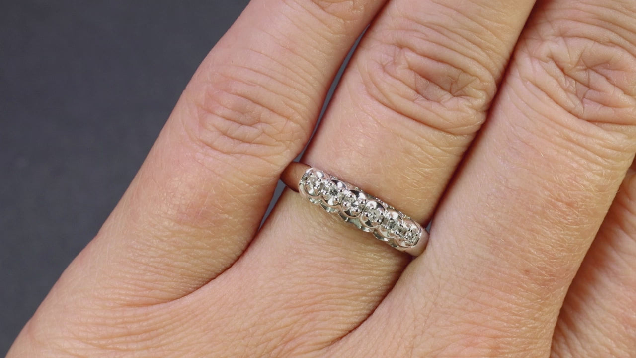 VINTAGE NATURAL DIAMOND WEDDING RING 14k WHITE GOLD STACKING BAND CLASSIC ESTATE