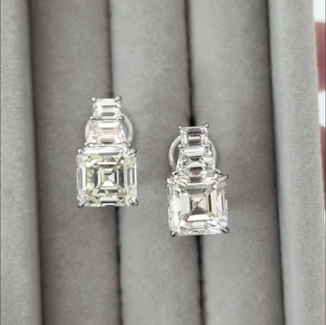 9.34ctw ASSCHER CUT DIAMOND DROP EARRINGS GIA CERTIFIED K-L VVS-VS NATURAL 8ct