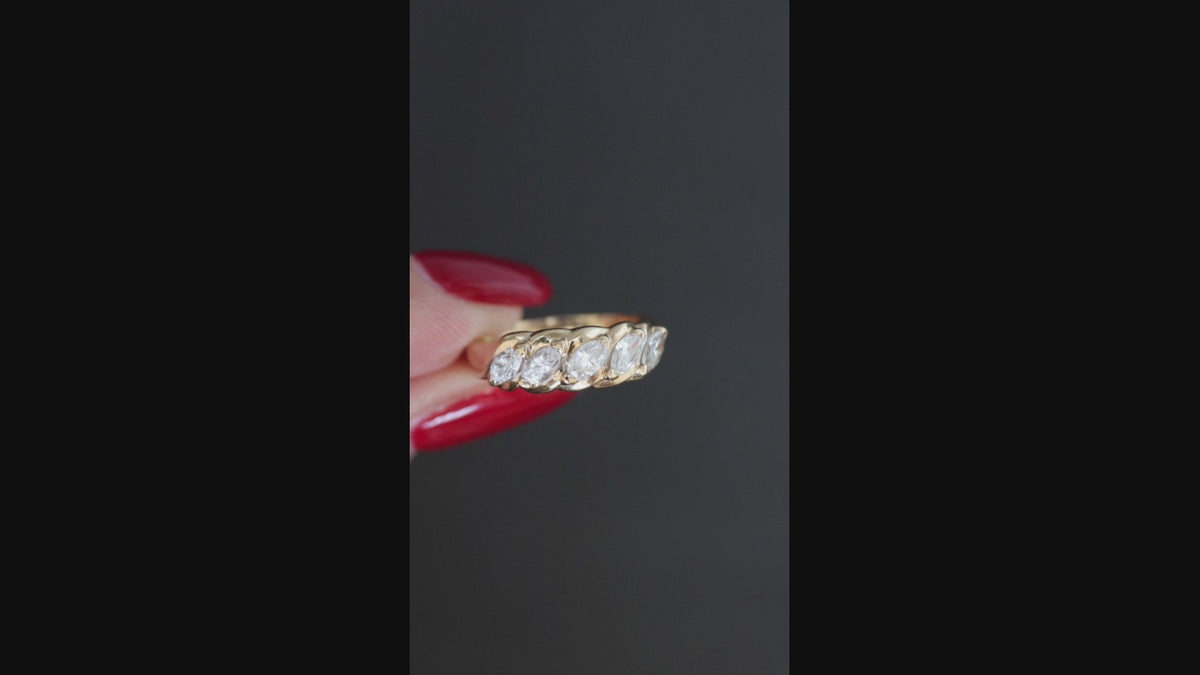 MARQUISE CUT DIAMOND STACKING BAND WEDDING RING COCKTAIL YELLOW GOLD NATURAL