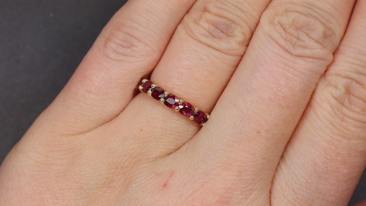 1.58ct RUBY HALF ETERNITY RING 14k GOLD WEDDING BAND OVAL EAST WEST NATURAL
