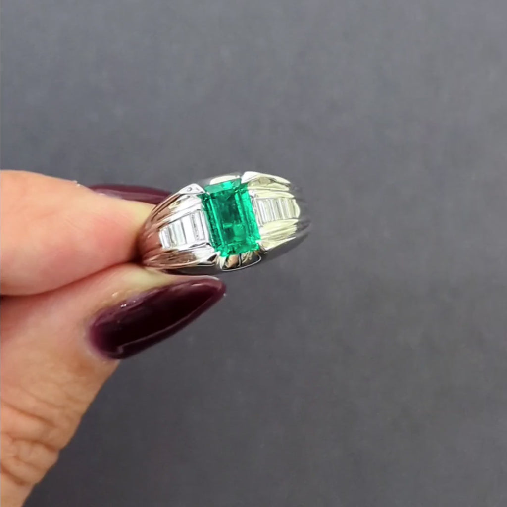 GIA CERTIFIED COLOMBIAN EMERALD DIAMOND COCKTAIL RING MINOR OIL CHUNKY PLATINUM