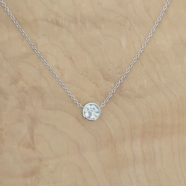 DIAMOND SOLITAIRE NECKLACE 1/2 CARAT BEZEL SET ROUND BRILLIANT CUT YELLOW GOLD