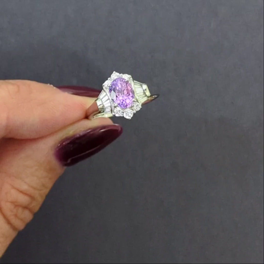 1.85ct PINK PURPLE SAPPHIRE DIAMOND COCKTAIL RING PLATINUM HALO OVAL NATURAL