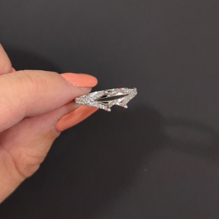 NATURAL DIAMOND SPLIT SHANK ENGAGEMENT RING SETTING 14k WHITE GOLD 6.5mm ROUND