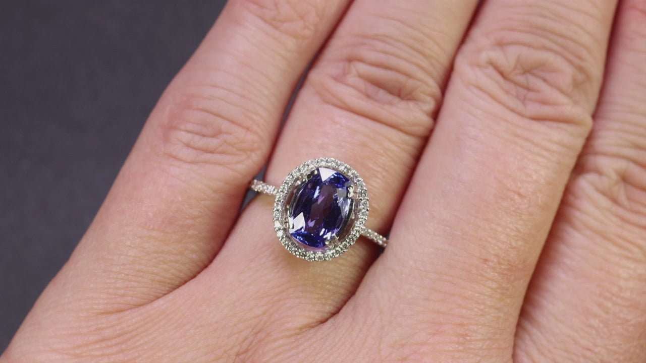 2.5ct TANZANITE DIAMOND COCKTAIL RING HALO 14k WHITE GOLD NATURAL BLUE OVAL